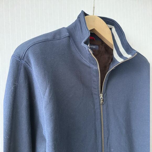 Vintage Tommy Hilfiger High Neck Zip-Up Plush Lined Sweatshirt Jacket L , Navy - Picture 7 of 11